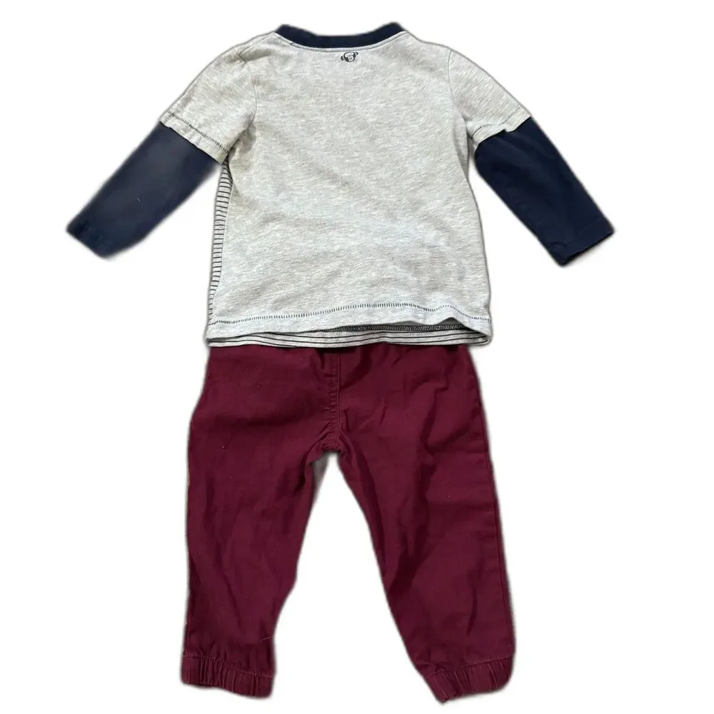 Toddler Boys Outfit Okie Dokie Layered Tee & Garanimals Joggers‎ Size 18 Months